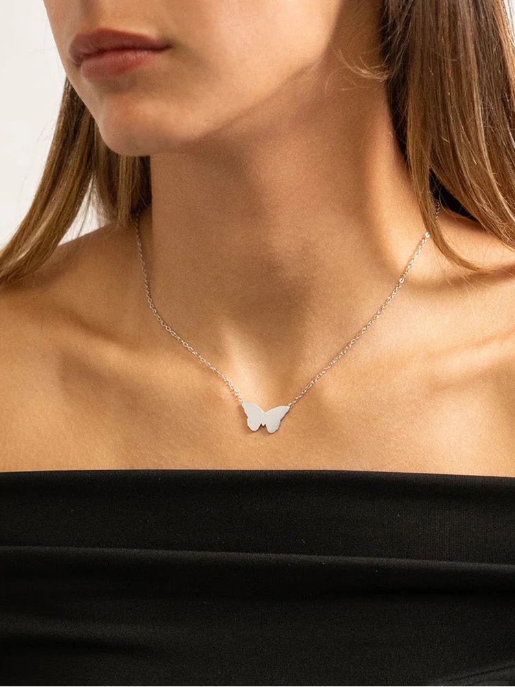 New Surgical Grade Stainless Steel Butterfly Necklace 18  2